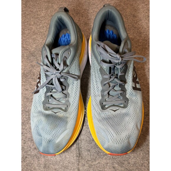 Hoka Bondi 8 Shoes Mens 13 Medium D Blue Yellow Sneakers 1123202 GBMS Cushion - Picture 4 of 8
